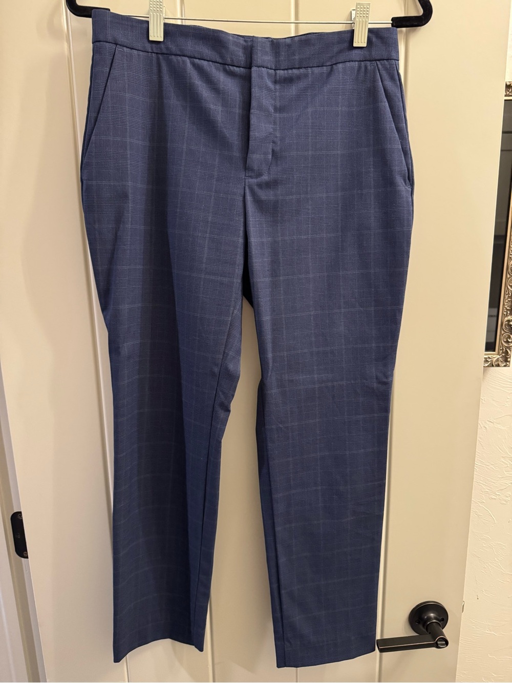 Zara Navy Textured Plaid Trousers
